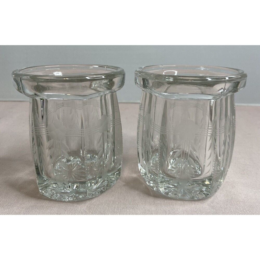 beautiful, set of Two lead crystal Votive Candle Holders with flowers.